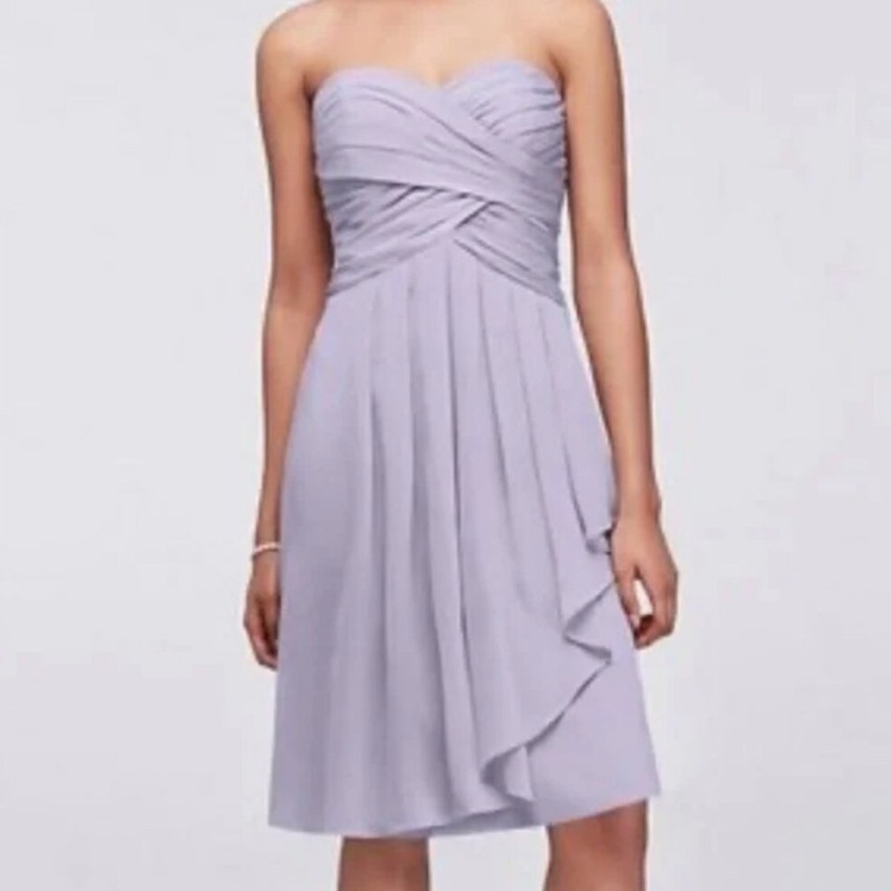 David's Bridal Iris Short Crinkle Chiffon Bridesmaid Strapless Dress Sz 14